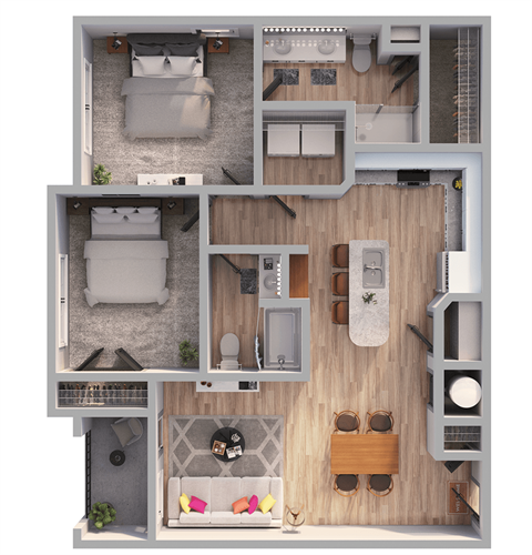 Floor plan for 2 beds, 2 baths, 1181 sqft
